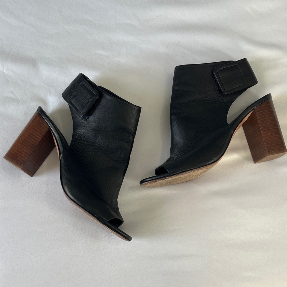 Vince Black Leather Peep Toe Slingback Booties